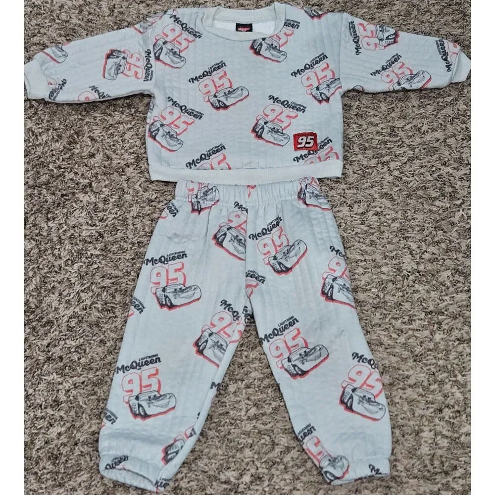 Disney Pixar Cars Lightning McQueen 2-Piece Quilted Pajama Set Toddler Size 3T